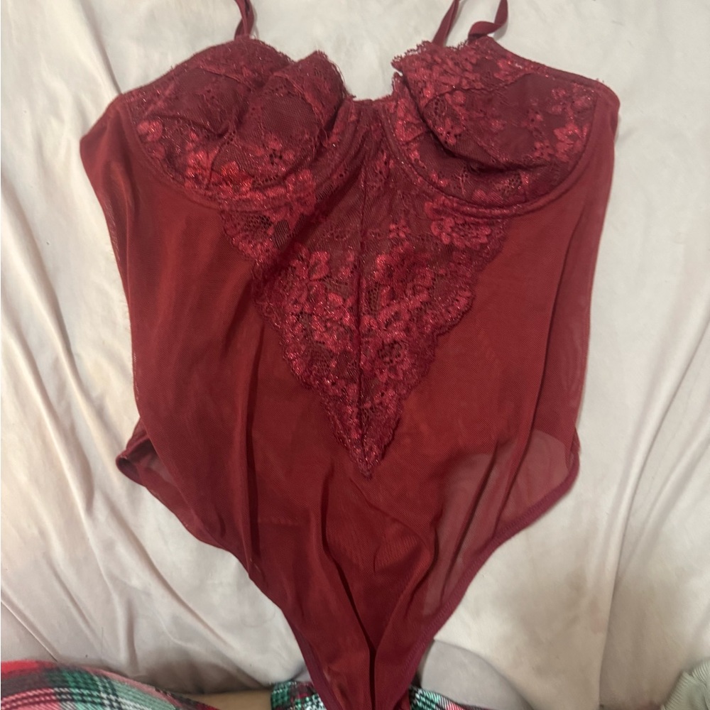 Stylish Burgundy Lace Bodysuit